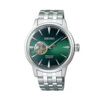 Seiko Presage Cocktail Time „Grasshopper“ Atviras širdies dizainas Žalias ciferblatas Vyriškas laisvalaikio laikrodis SSA441J1 juoda