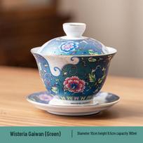 Chinese Palace Style Enamel Ceramic Sancai Gaiwan gray