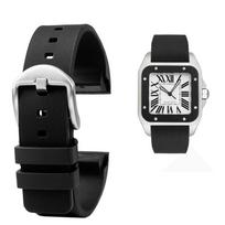 Klasikinis 20 23 mm laikrodžio dirželis Cartier Santos Sandoz Santos 100 serijai, silikoninis laikrodžio dirželis, guminiai vyriški ir moteriški laikrodžio priedai 23mm black