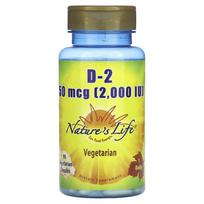 Nature's Life, Vitaminas D-2, 50mcg (2000 TV), 90 daržovių kapsulių