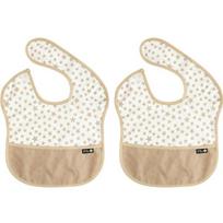 Pli? color matching waterproof baby food bib, 2 pieces, 52 white beige stars beige