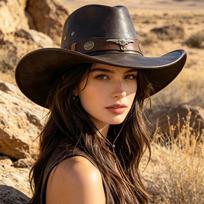 American leather western cowboy hat bull head rivet knight hat women's outdoor hat western Sichuan grassland Xinjiang mountaineering hat brown