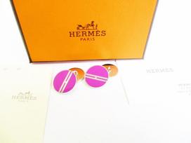 Autentiški HERMES H motyvo sidabruoti rožiniai sąsagos rankogaliams #7607 Atnaujinti