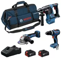 Akumuliatorinių įrankių rinkinys BOSCH 18V GBH+GSB+GWS