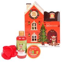 Kūno priežiūros rinkinys IDC Institute Christmas Holiday House Gift Set: dušo želė, 240 ml + kūno losjonas, 50 ml + kempinė