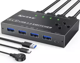 MLEEDA USB 3.0 KVM jungiklis 4 kompiuteriams ir 4 USB prievadams, su nuotoliniu valdikliu, KC-434