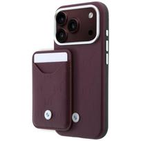 BMW Quilted Pattern Metal Logo dėklas + piniginės rinkinys, skirtas iPhone 18 Pro / 17 Pro, bordo spalvos
