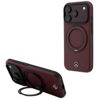 Dėklas Mercedes Leather su žiediniu stovu MagSafe, skirtas iPhone 18 Pro / 17 Pro, bordo spalvos