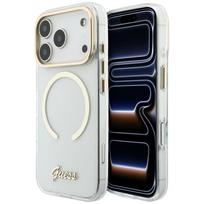 Dėklas Guess IML Script Metal MagSafe, skirtas iPhone 18 Pro Max / 17 Pro Max, skaidrus