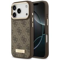 Dėklas Guess 4G Logo Plate MagSafe, skirtas iPhone 18 Pro / 17 Pro, rudas