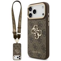 Dėklas Guess 4G Big 4G Classic Logo Big su dirželiu ir metalinėmis sagomis, skirtas iPhone 18 Pro / 17 Pro, rudas