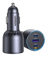 Automobilinis įkroviklis UGREEN 75W 12-24V USB-A + 2xUSB-C QC3.0 PD3.0, pilkas