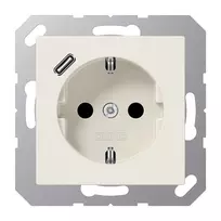 JUNG A 1520-18 C SCHUKO kištukinis lizdas 16 A su USB įkrovikliu (JUNG Quick Charge) 1 x C tipo, Safety Plus, AS serija, baltas (dramblio kaulo)