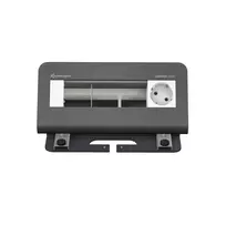 Kindermann CablePort desk² 4 vietų stalviršio jungčių panelė – 4 Schuko lizdai, 2x RJ45 Cat.6A, 2x USB-A, 1x HDMI, 1x USB-C, juoda