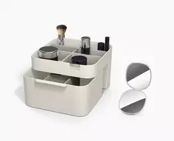 Joseph Joseph Viva Make Me Up rinkinys: kosmetikos organizatorius su magnetiniu stalčiuku ir 2-in-1 kompaktinis veidrodėlis (75007)