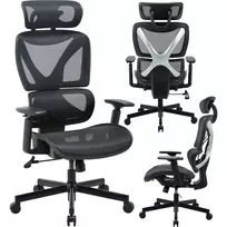 MOZOS ERGO-R Ergonominė biuro kėdė su tinkliniu atlošu, reguliuojama juosmens atrama, 120 kg talpa, juoda
