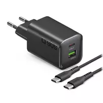 STEP BY STEP SBS 65W USB-C įkroviklis su 1x USB-C ir 1x USB-A, juodas, 1,5 m USB-C kabelis