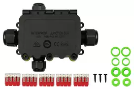 KABELMEISTER 4 krypčių įrankių nereikalaujanti IP68 kabelių jungiamoji dėžutė, juoda