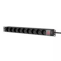 Caymon PSR109FS/B 19 colių 1U 9 lizdų prancūziško tipo E ilgintuvas su 2,5 m laidu, juodas
