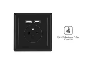 LANBERG AC-WS01-USB2-E-B įleidžiamas prancūziškas lizdas su dvigubu USB įkrovikliu, 230V 16A, juodas