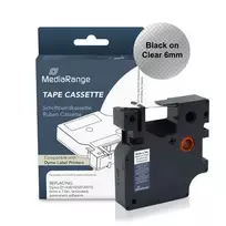 MediaRange plastikinė juostos kasetė, keičia Dymo D1 43610/S0720770, 6 mm x 7 m, laminuota, nuolat lipni, juodas ant skaidrios (MRDY43610)
