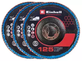 Einhell kampinio šlifuoklio priedai 3x 125 mm išgaubti žiediniai šlifavimo diskai P60 cirkonio aliuminio oksidas 4440020