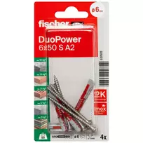 Fischer DuoPower 6 x 50 S A2 K NV universalus kaištis su nerūdijančio plieno A2 varžtu, 1 rinkinys (537670)