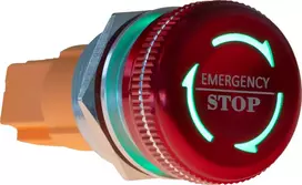 JOY-IT Button22NA-02 avarinio sustabdymo mygtukas, fiksuojantis, 22 mm montavimas, 220 V, raudona grybo formos galvutė, žalias apvadas, IP67, IK10