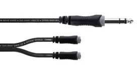 Cordial 14886 Audio Y-Adapter Cable 6,3 mm stereo jack plug to 2x 3,5 mm stereo jack sockets 0,3 m Black PVC Twin Cable