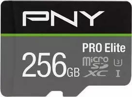 PNY PRO Elite P-SDU256V31100PRO-GE microSDXC atminties kortelė su SD adapteriu, 256GB, UHS-I U3, A1, V30