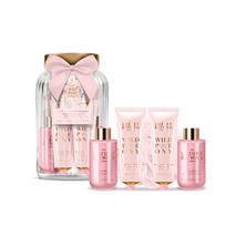 Grace Cole Peony & Peach Gift Set in Glass ( Pivoňka, Broskev & Malina ) - Dárková sada péče ve skleněné dóze ( 5 ks ) Vonios ir dušo priemonė