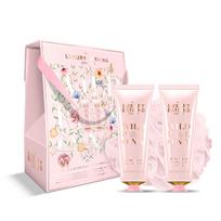 Grace Cole Peony & Peach Body Care Trio ( Pivoňka, Broskev & Malina ) - Dárková sada péče o tělo v krabičce ( 3 ks ) Vonios ir dušo priemonė