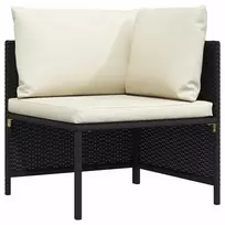Modulinė kampinė sofa su pagalvėlėmis, juoda, poliratanas