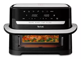 Tefal Dual Easy Fry Flex EY9228 9 L Autonominės 2700 W Karšto oro gruzdintuvė Juoda, Nerūdijančiojo plieno