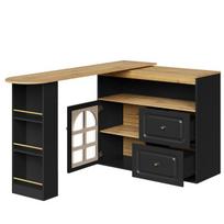 Juoda 360 laipsnių sukama virtuvės sala 138x39x104 cm su stiklinėmis durelėmis ir lentynomis virtuvei ir svetainei