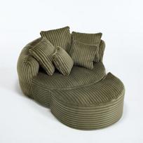 Smaragdinis apvalus poilsio fotelis su pufu, 168 × 123 × 63 cm, šenilinė sofa su pagalvėmis svetainei ir miegamajam