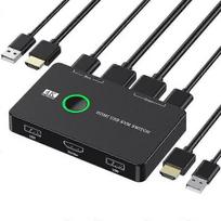 KVM jungiklis 2 prievadų dėžutė USB ir HDMI suderinamas jungiklis, skirtas 2 kompiuteriams dalytis klaviatūra, pele, spausdintuvu ir