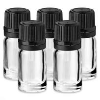 Stiklinis 5 ml buteliukas su lašintuvu ir juodu dangteliu, 5 vnt. rinkinys