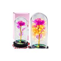 Amžinoji krištolo rožė kupole su LED apšvietimu, rožinė, 21x11 cm