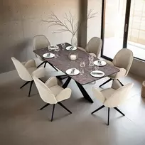 Homestyle4U Valgomojo stalas su kėdėmis, 200x100x76 cm, ruda juoda smėlio