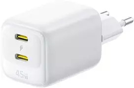 Baseus Sieninis įkroviklis EnerFill FE22 45W 2xUSB-C QC PD su USB-C kabeliu 1m, baltas