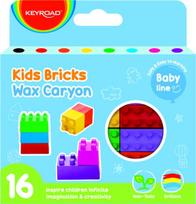 Vaikiški vaško pieštukai "kids Bricks" - 16 spalvų, Kids bricks wax caryon, 16pcs/color box
