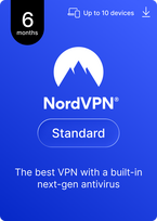 NordVPN Standard - 6 Month - 10 Devices (PC/MAC/Mobile) Best VPN & Next-Gen Antivirus Software Subscription Key GLOBAL