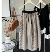 Mid-length Striped Pod Half-body Skirt one size chaki