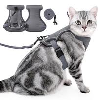 Reflective Anti-Escape Adjustable Outdoor Cat Harness with Leash L: Chest 39-52cm, Neck <30cm, Weight 9-14lbs pilka spalva