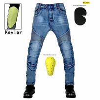 Motociklo džinsai vyrams + retro laisvalaikio nepraleidžiančios kelnės + elastinės dviratininkų kelnės + Kevlaro plyšimui atsparios motociklų kelnės XXXL mėlyna