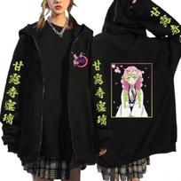 Anime Demon Slayer Kanroji Mitsuri Dideli gobtuvai Su užtrauktuku Užtraukiami gobtuvai Kimetsu No Yaiba Manga Striukės su užtrauktuku Vyriški paltai Gatvės drabužiai S white
