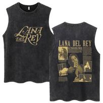 Lana Del Rey Graphic Print Wash Tank Tops Vintage Style Men Women T-shirt Hip Hop Cotton Oversized Sleeveless T Shirt S gray