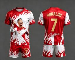 Summer 26 Portugal Ronaldo No.7 Adult/Children Outdoor Sports Design Flame Digital Printed T-shirt Shorts Large Quick Drying Set 160 red