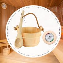 Sauna Bucket and Ladle Accessories Sturdy Premium Multifunctional with Thermometer beige